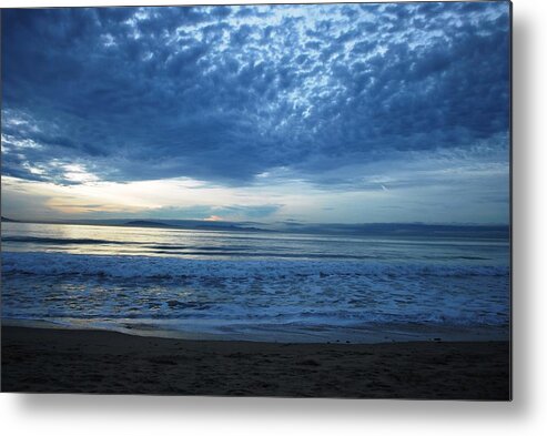 Tree Metal Print featuring the photograph Beach Sunset - Blue Clouds by Matt Quest