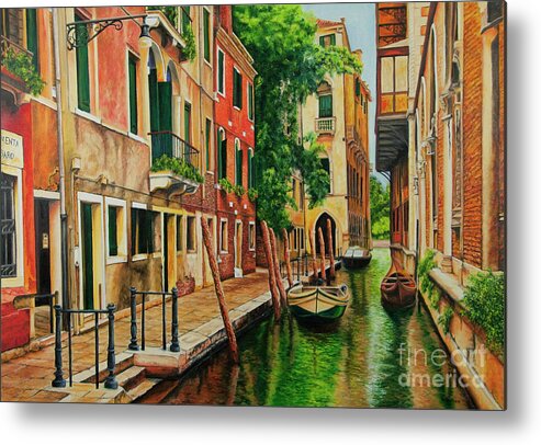 Venice Canal Metal Print featuring the painting Beautiful Side Canal In Venice by Charlotte Blanchard