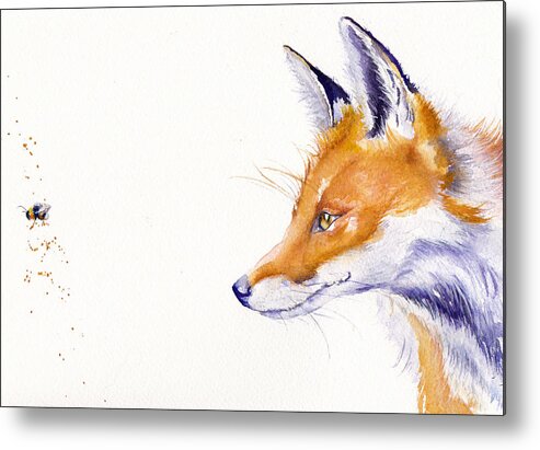 Red Fox Metal Print featuring the painting Bee Gone by Debra Hall