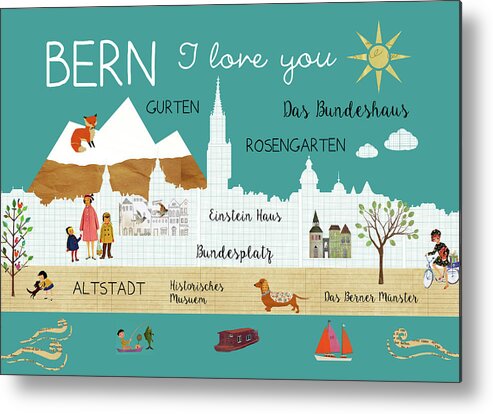 Bern I Love You Metal Print featuring the mixed media Bern I love you by Claudia Schoen