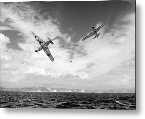 Battle Of Britain Metal Print featuring the photograph Bf109 down in the Channel BW version by Gary Eason