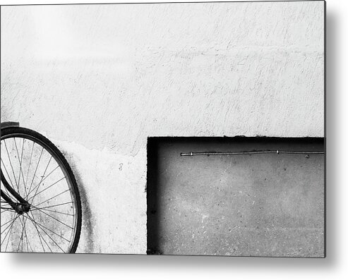 Minimal Metal Print featuring the photograph Bicycle and Rectangle by Prakash Ghai