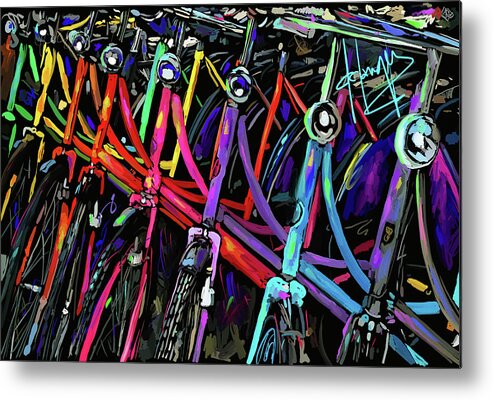 Bicycles Metal Print featuring the painting Bicycles in Amsterdam by DC Langer