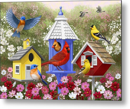 Wild Birds Metal Print featuring the painting Bird Painting - Primary Colors by Crista Forest