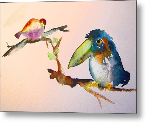 Watercolour Metal Print featuring the painting Birds in Love by Miki De Goodaboom