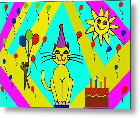 Cats Metal Print featuring the digital art Birthday cat 3 by Laura Smith
