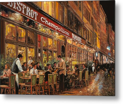 Street Scene Metal Print featuring the painting Bistrot Champollion di notte by Guido Borelli