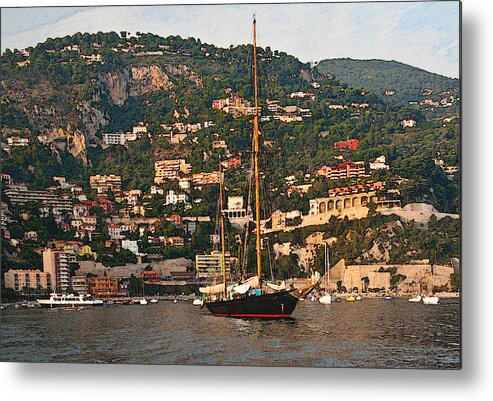 Villefranche Metal Print featuring the photograph Black Sailboat At Villefranche II by Steven Sparks