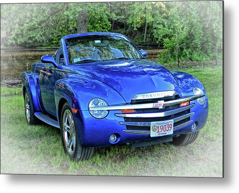 Blue Metal Print featuring the photograph Blue Chevy Super Sport Roadster by Mike Martin