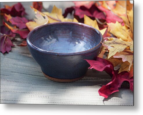 Ceramics Metal Print featuring the ceramic art Blue Purple Bowl by Suzanne Gaff