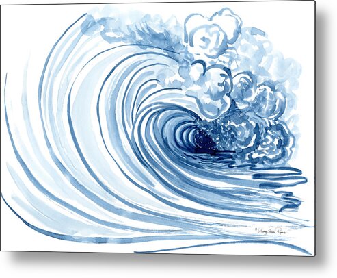 Modern Metal Print featuring the painting Blue Wave Modern Loose Curling Wave by Audrey Jeanne Roberts