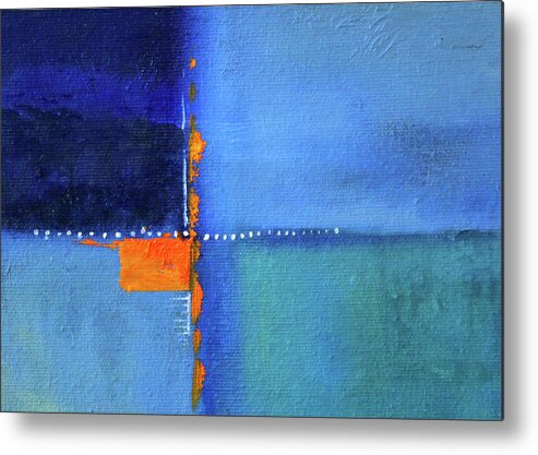 Large Blue Abstract Painting Metal Print featuring the painting Blue Window Abstract by Nancy Merkle