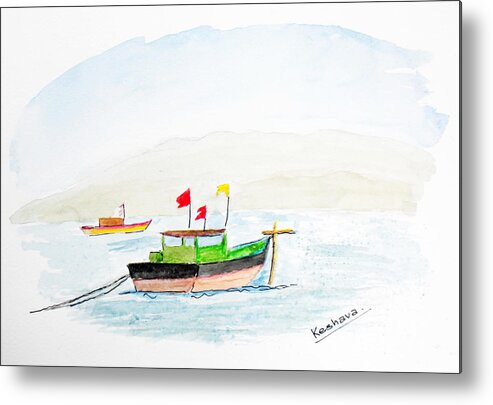 Boats Metal Print featuring the painting Boats Near Khashid Beach by Keshava Shukla