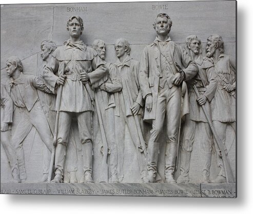 Alamo Metal Print featuring the photograph Bonham and Bowie on Alamo Monument by Carol Groenen