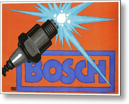 Vintage Metal Print featuring the mixed media Bosch Spark plug - Vintage Advertising Poster - Minimal Industrial Art by Studio Grafiikka