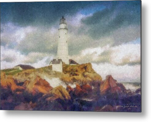 Boston Light Metal Print featuring the painting Boston Light on a Stormy Day by Bill McEntee