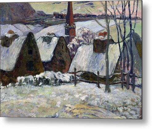 Breton Village Under Snow Metal Print featuring the painting Breton village under snow by Paul Gauguin