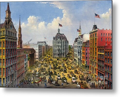 Broadway New York City 1875 Metal Print featuring the photograph Broadway New York City 1875 by Padre Art