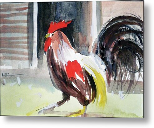 Chicken Nature Entertainment Travel Humor Wildlife Metal Print featuring the painting bud by Ed Heaton