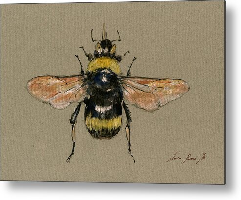 Bumble Bee Metal Print featuring the painting Bumble bee art wall by Juan Bosco
