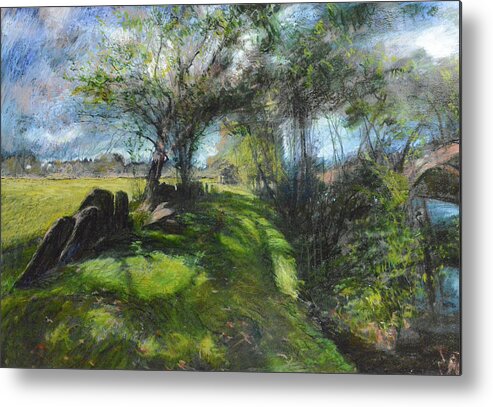 Landscape Metal Print featuring the pastel By the Dee by Harry Robertson