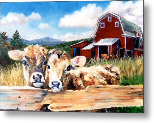 Cows Metal Print featuring the painting Calves by Marie Witte