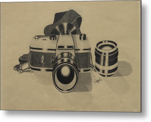 Camera Metal Print featuring the drawing Camera by Gregory Lee