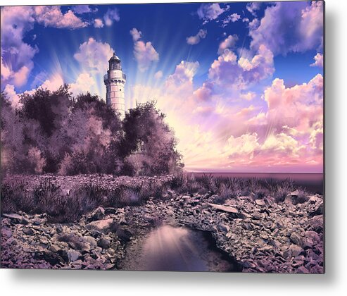 Lighthouse Metal Print featuring the painting Cana Island Lighthouse by Bekim M