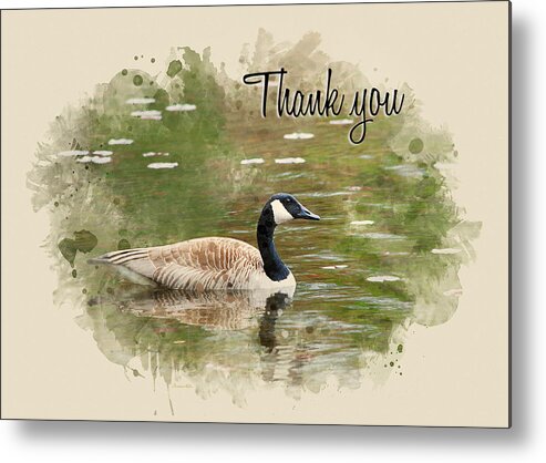 Thank You Metal Print featuring the mixed media Canada Goose Watercolor Thank You Card by Christina Rollo