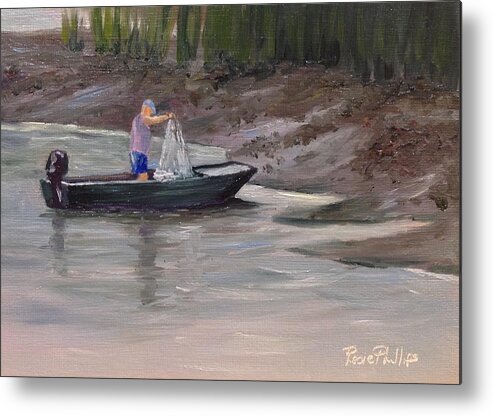 Man Metal Print featuring the painting Casting For Bait by Rosie Phillips