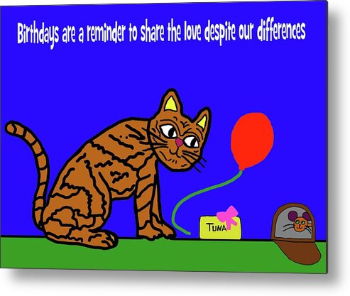 Birthdays Metal Print featuring the digital art Cat and Mouse Bday 1 by Laura Smith