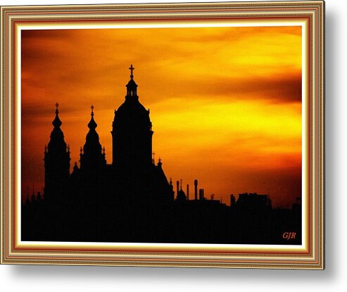 Cathedral.sunset Metal Print featuring the digital art Cathedral Silhouette Sunset Fantasy L B With Decorative Ornate Printed Frame. by Gert J Rheeders
