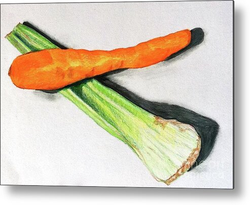 Vegetables Metal Print featuring the drawing Celery and Carrot together by Sheron Petrie