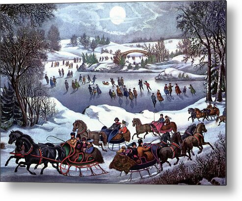 Winter Metal Print featuring the painting Central Park in Winter by Currier and Ives