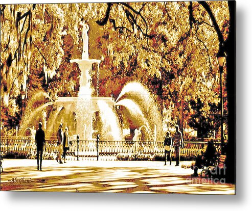 Savannah Historic District Metal Print featuring the digital art Champagne Twilight Forsyth Park Fountain in Savannah Georgia USA by Aberjhani