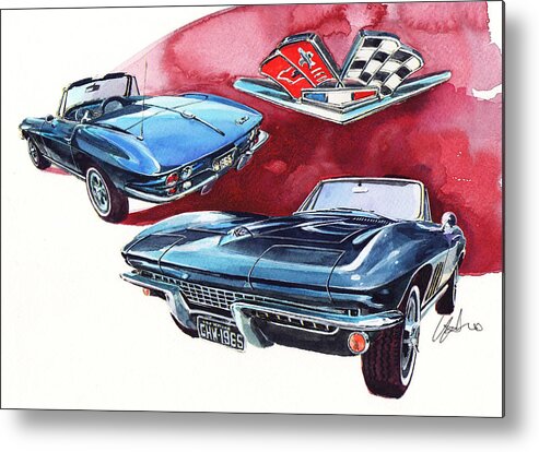 Chevrolet Corvette C2 Metal Print featuring the painting Chevrolet Corvette C2 by Yoshiharu Miyakawa