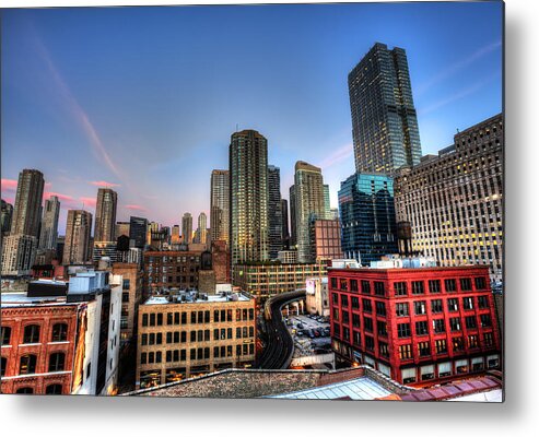 Chicago Metal Print featuring the photograph Chicago Rooftop and Sunset by Shawn Everhart