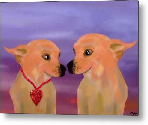 Chihuahua Dog Puppy Puppies Sunset Nature Animals Love Valentine Friendship Metal Print featuring the digital art Chihuahua Sunset by Sher Magins