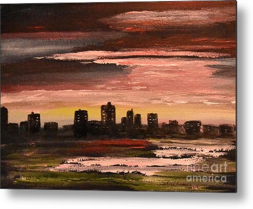 City Metal Print featuring the painting City At Night by Monika Shepherdson