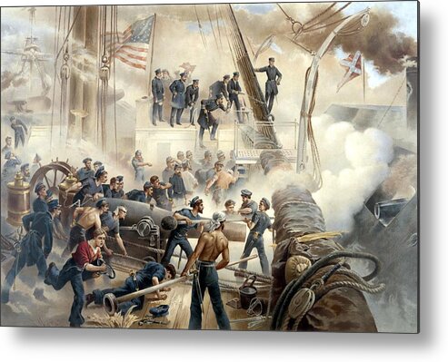 Civil War Metal Print featuring the painting Civil War Naval Battle by War Is Hell Store