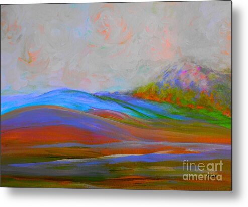 Abstract Metal Print featuring the painting Clouds Rolling In Abstract Landscape Turquoise by Eloise Schneider Mote