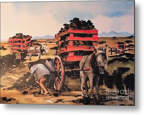 Val Byrne Metal Print featuring the painting Collecting Turf by Val Byrne