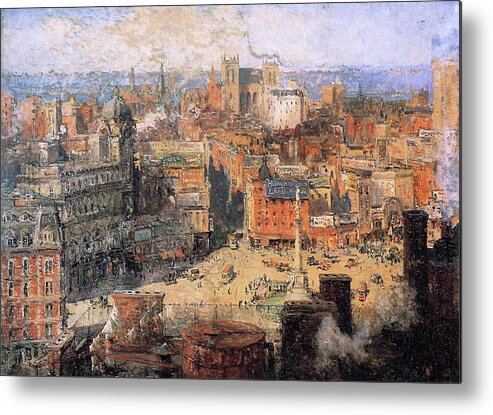 Colin Campbell Cooper () Columbus Circle Metal Print featuring the painting Columbus Circle by MotionAge Designs