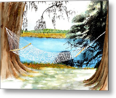 Hammock Metal Print featuring the painting Cool Breezes Along the Wappoo Cut by Thomas Hamm