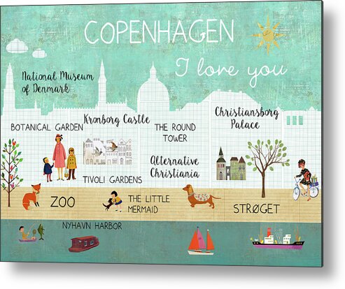 Copenhagen I Love You Metal Print featuring the mixed media Copenhagen I love you by Claudia Schoen