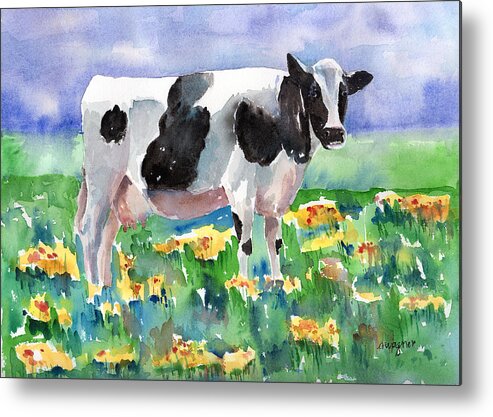 Cow Metal Print featuring the painting Cow In The Meadow by Arline Wagner