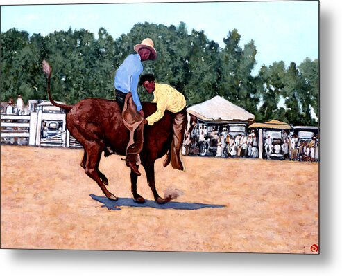 Bull Metal Print featuring the painting Cowboy Conundrum by Tom Roderick