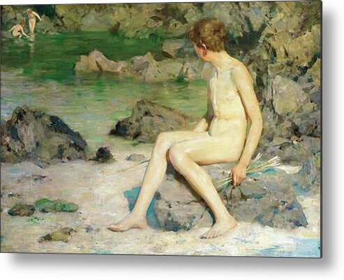 Cupid Metal Print featuring the painting Cupid and the Sea Nymphs by Henry Scott Tuke