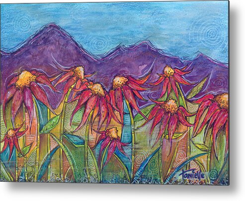 Nature Metal Print featuring the painting Dancing Flowers by Tanielle Childers