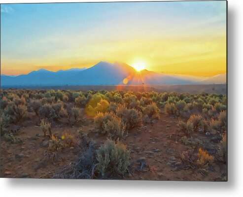  Dawn Metal Print featuring the photograph Dawn over magic Taos mountain by Charles Muhle
